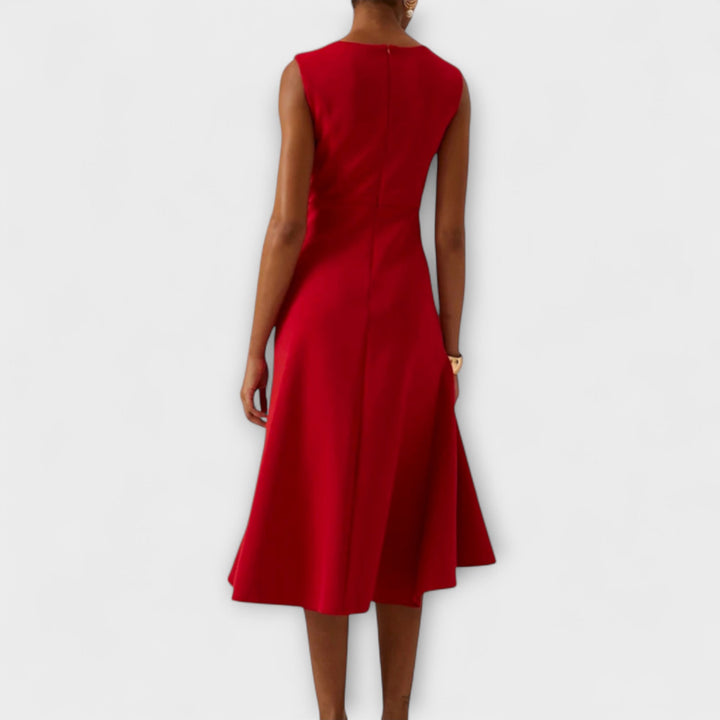 Sloane | Women’s Asymmetric Draped Sleeveless Midi Dress