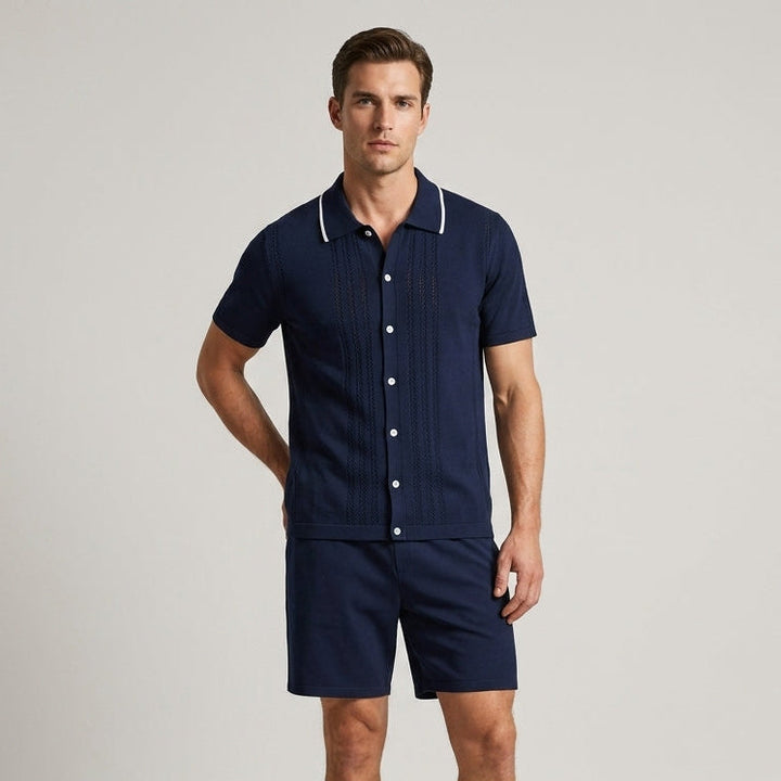Dario | Men’s Pointelle Knit Shirt &amp; Drawstring Shorts Set