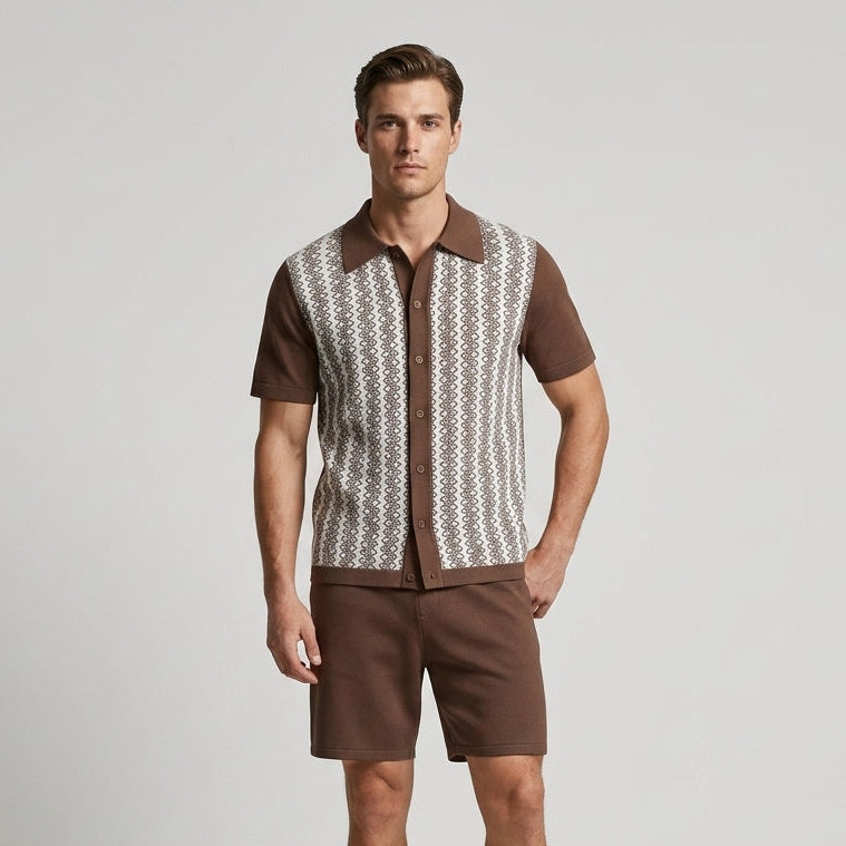 Rhys | Men’s Jacquard Knit Two-Piece Shirt &amp; Shorts Set