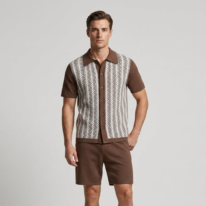 Rhys | Men’s Jacquard Knit Two-Piece Shirt &amp; Shorts Set