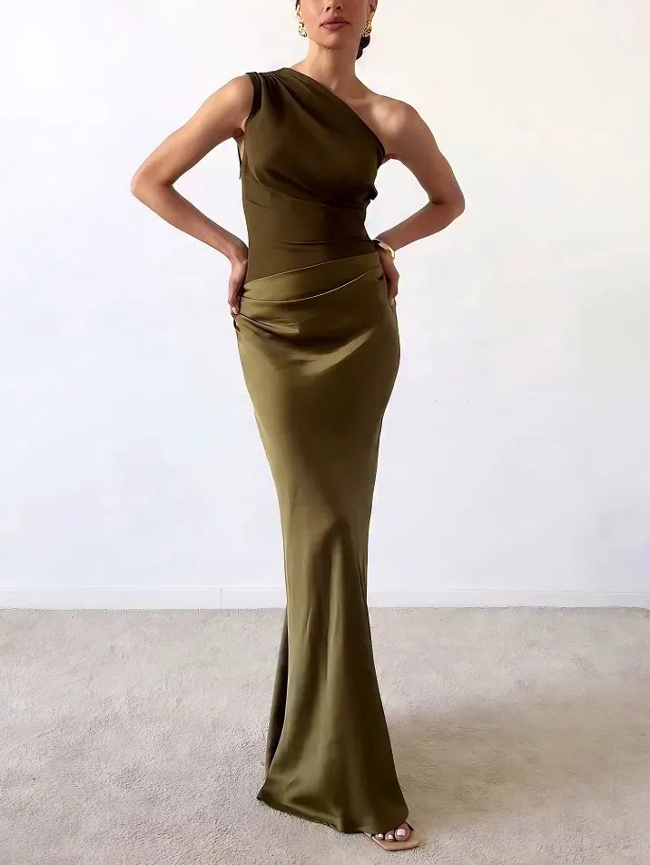 Serelisse | Women’s One Shoulder Pleated Maxi Wedding Guest Dress