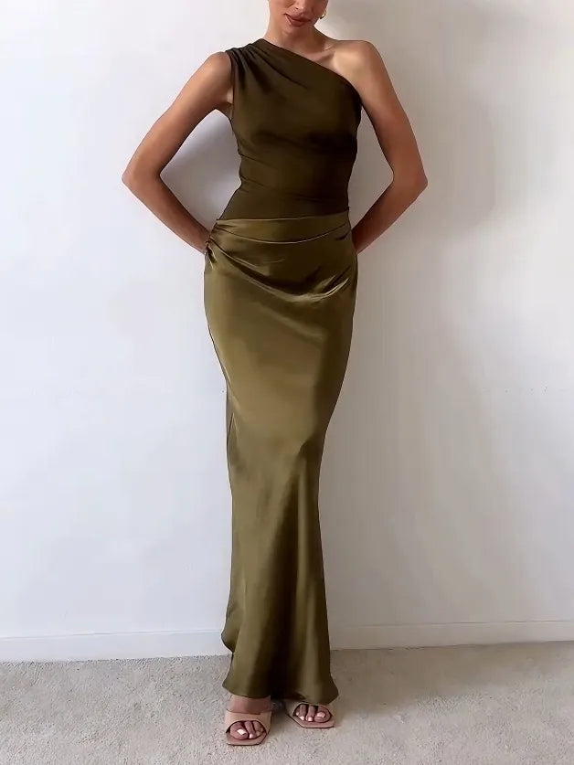 Serelisse | Women’s One Shoulder Pleated Maxi Wedding Guest Dress