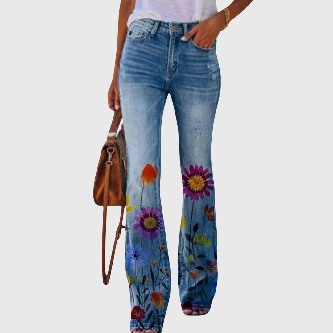 Meadow | Women’s Botanical Print Flare Leg Stretch Denim Jeans
