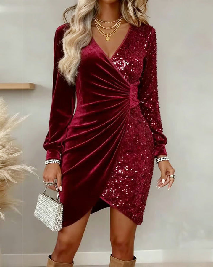 Velvet Sequin Wrap Mini Dress