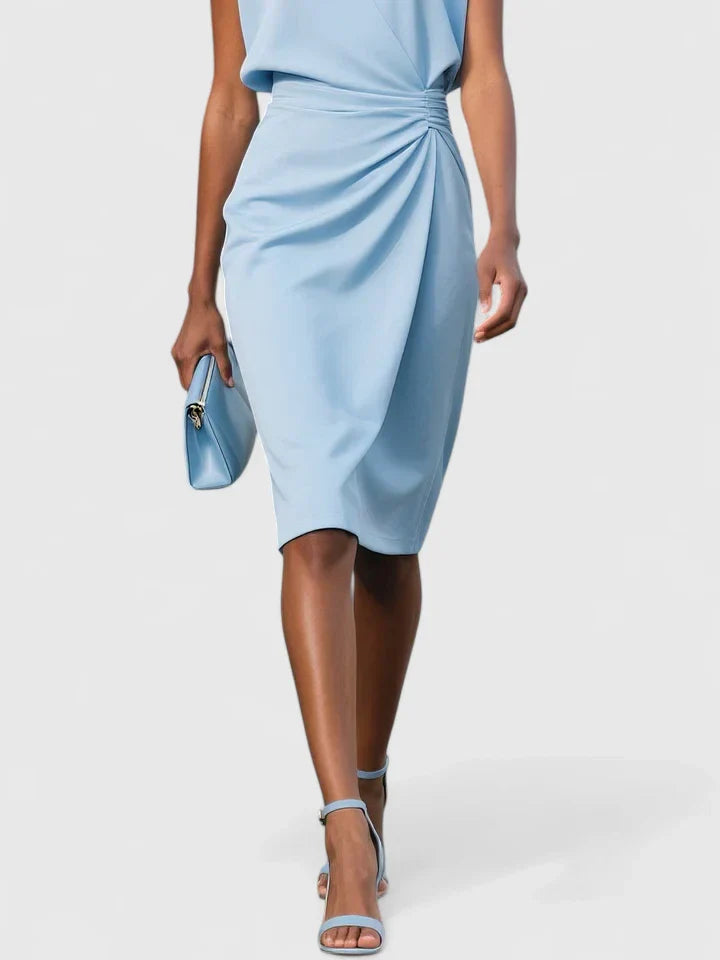 Audrey | Women’s Sleeveless Ruched Keyhole Faux-Wrap Midi Dress