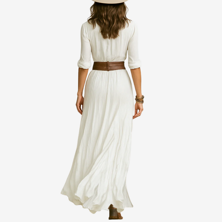 Belted Button-Front Maxi Gown