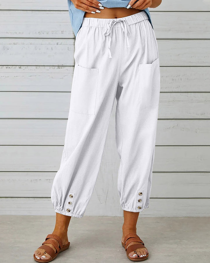 Clara | Women’s Cotton-Linen Button-Front Cropped Pants