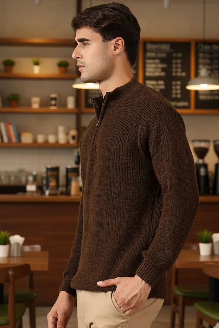 Half-Zip Ribbed Sweater | Havana – Coffee Brown