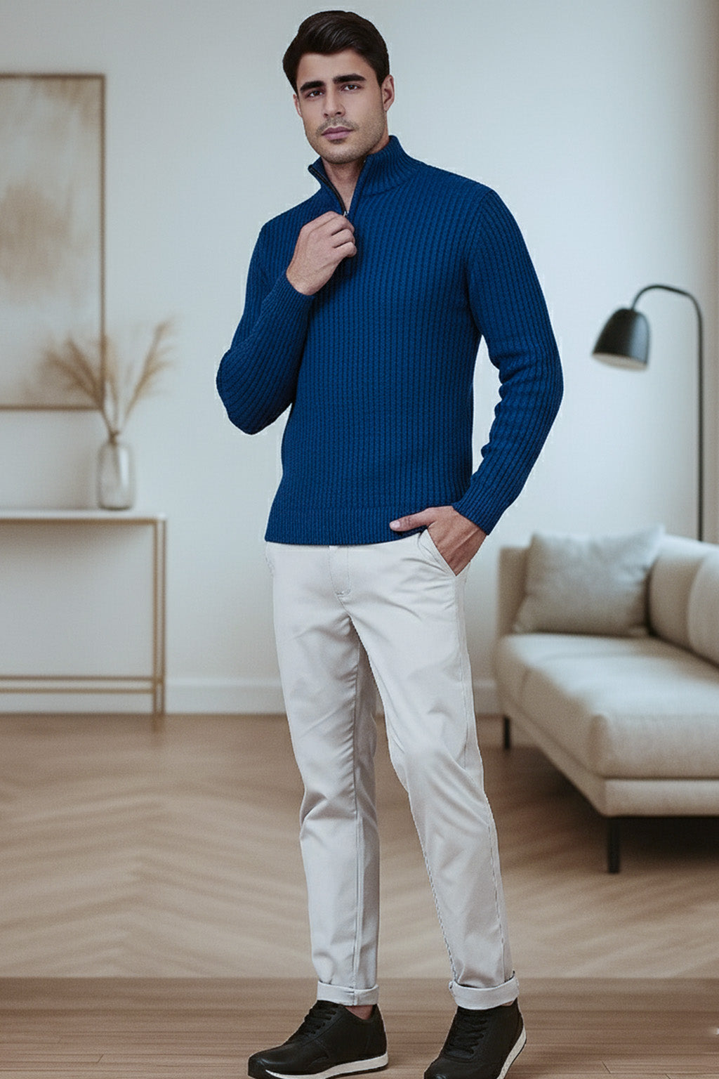 Half-Zip Ribbed Sweater | Santorini – Ocean Blue