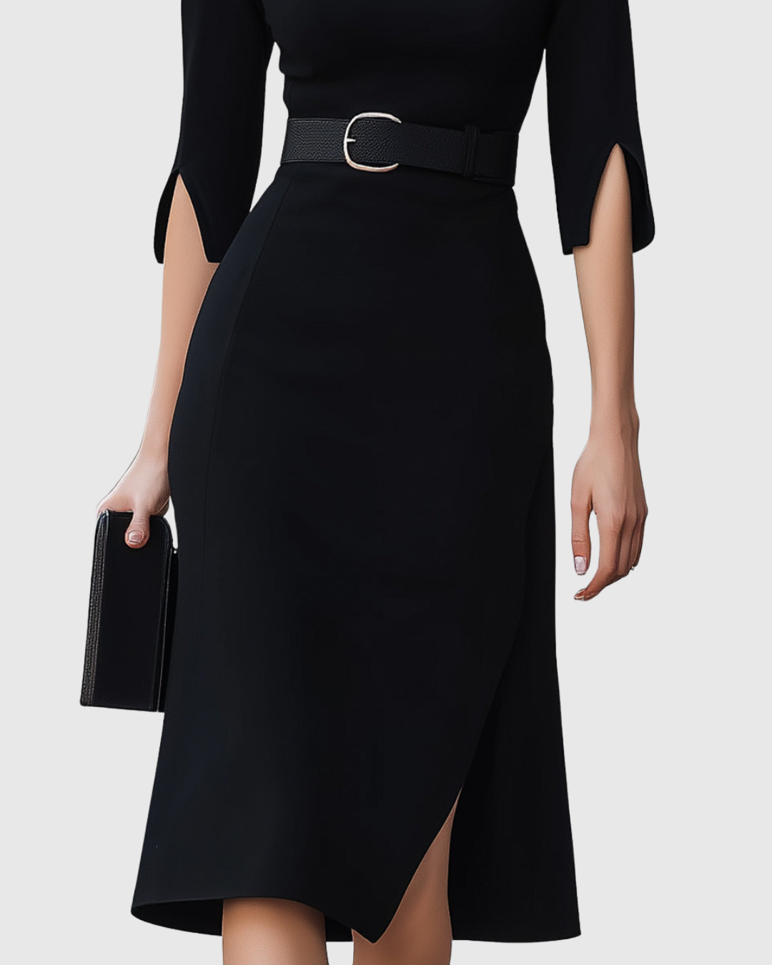 Victoria | Women’s Belted Cowl Neck Split-Sleeve Midi Dress