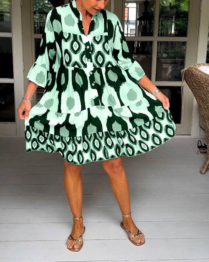 Elara | Women’s V-Neck Flare-Sleeve A-Line Dress