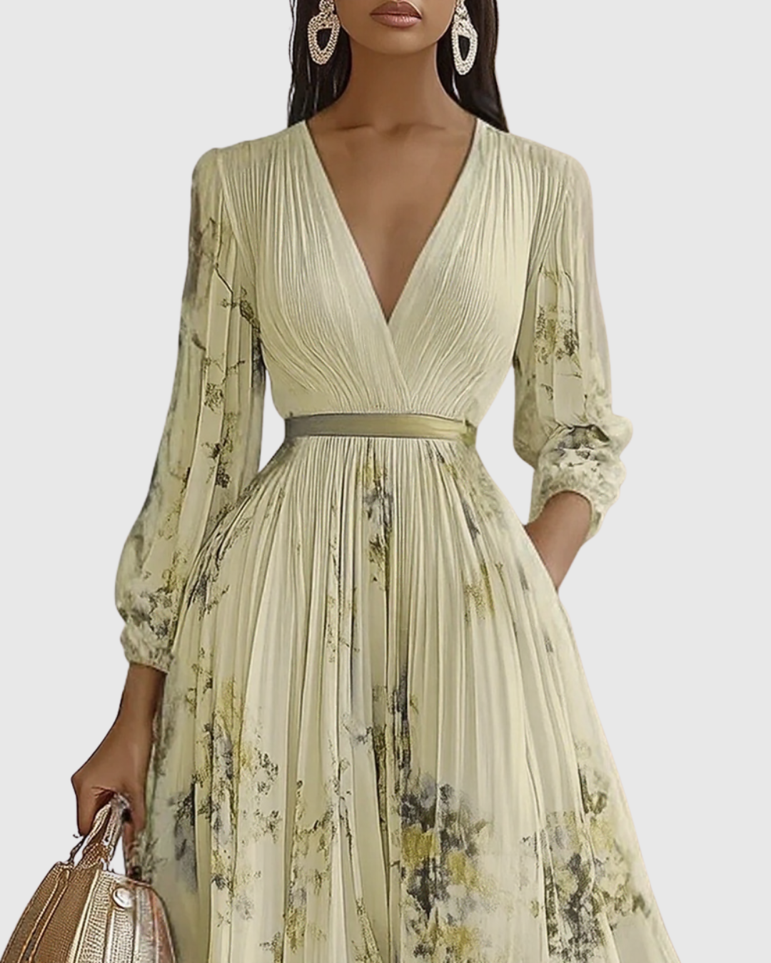 Celeste | Women’s Pleated Watercolor Floral Midi Event Dress