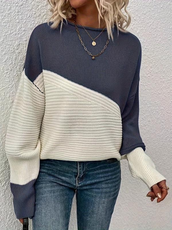 Women’s Colorblock Knit Sweater – Soft Casual Crewneck