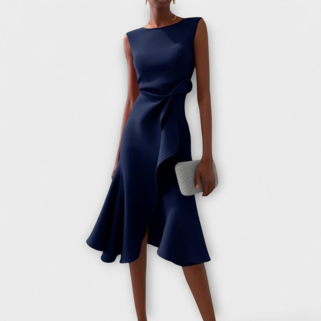 Sloane | Women’s Asymmetric Draped Sleeveless Midi Dress