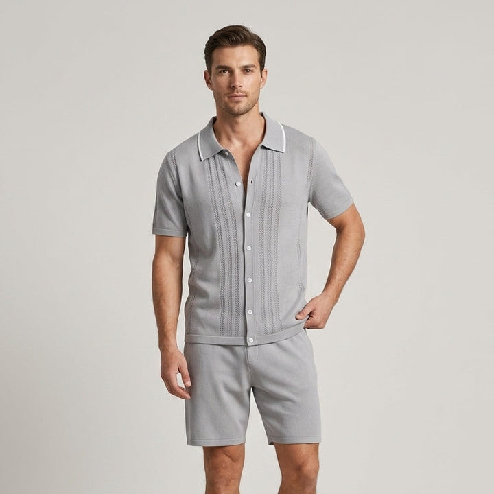 Dario | Men’s Pointelle Knit Shirt &amp; Drawstring Shorts Set