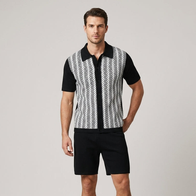 Rhys | Men’s Jacquard Knit Two-Piece Shirt &amp; Shorts Set