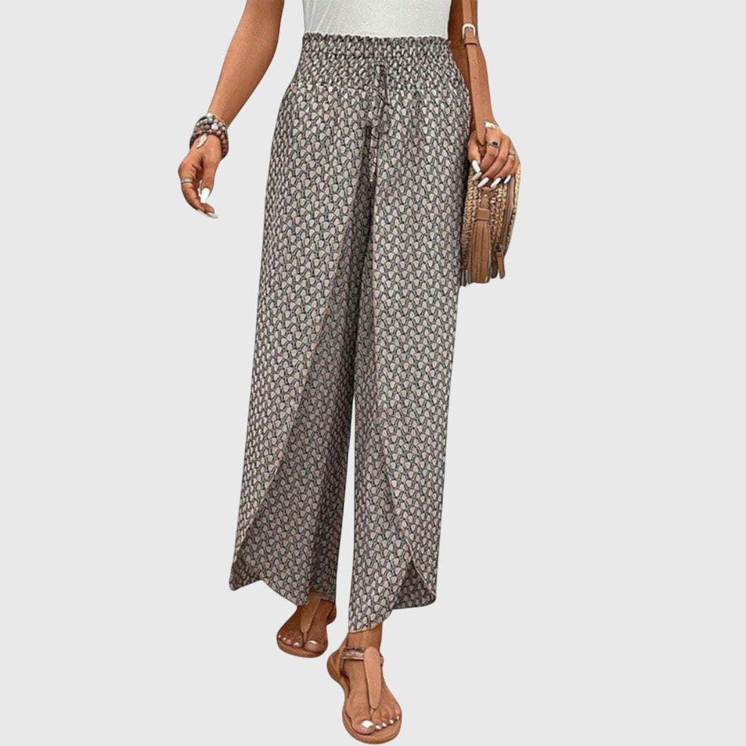 Printed Wide-Leg Pull-On Pants