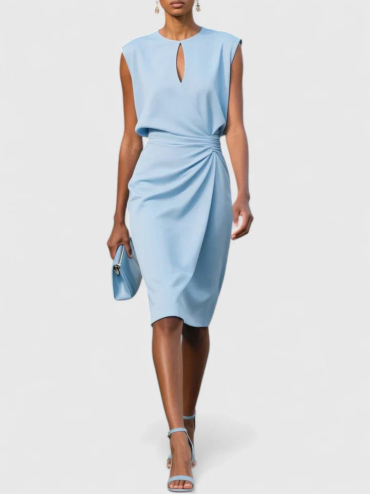Audrey | Women’s Sleeveless Ruched Keyhole Faux-Wrap Midi Dress