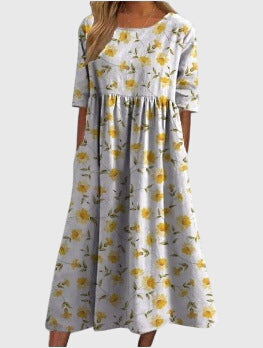 Maeve | Women’s Textured Floral Empire Waist Smock Midi Dress