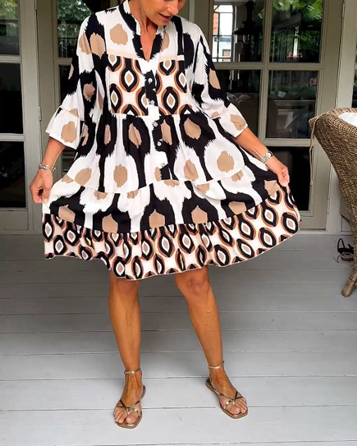 Elara | Women’s V-Neck Flare-Sleeve A-Line Dress