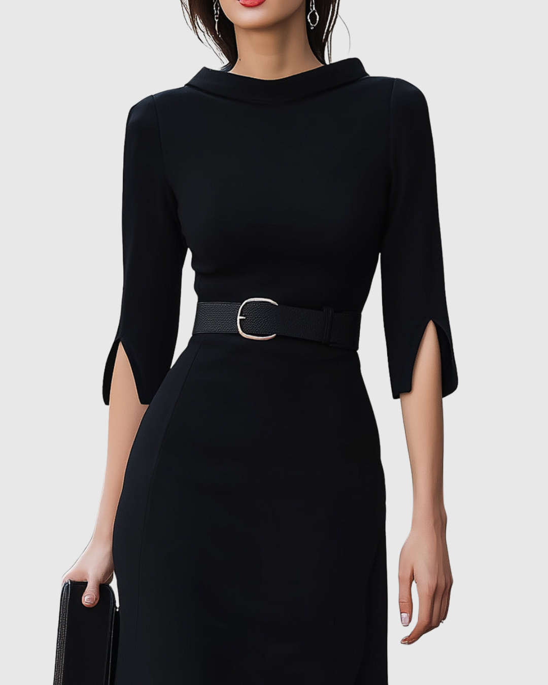 Victoria | Women’s Belted Cowl Neck Split-Sleeve Midi Dress