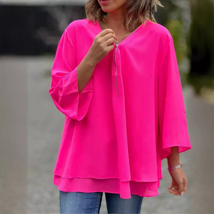 Liora | Zip-Front Flowing Blouse