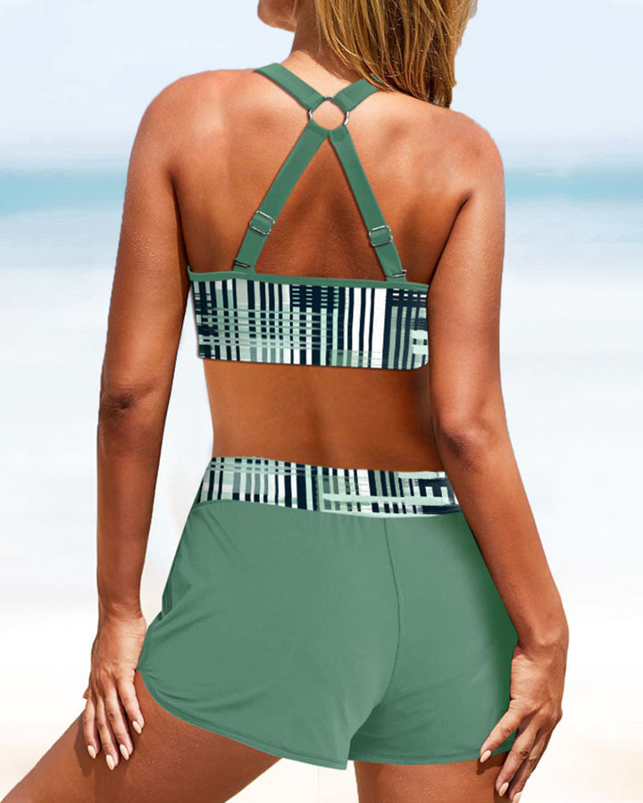 Lina | Sporty Geometric Swim Shorts Set