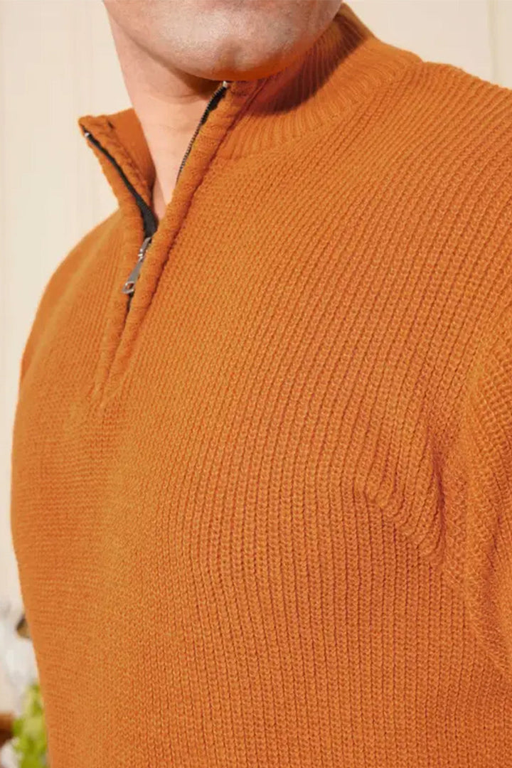 Half-Zip Ribbed Sweater | Granada – Burnt Sienna