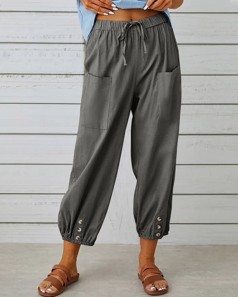 Clara | Women’s Cotton-Linen Button-Front Cropped Pants