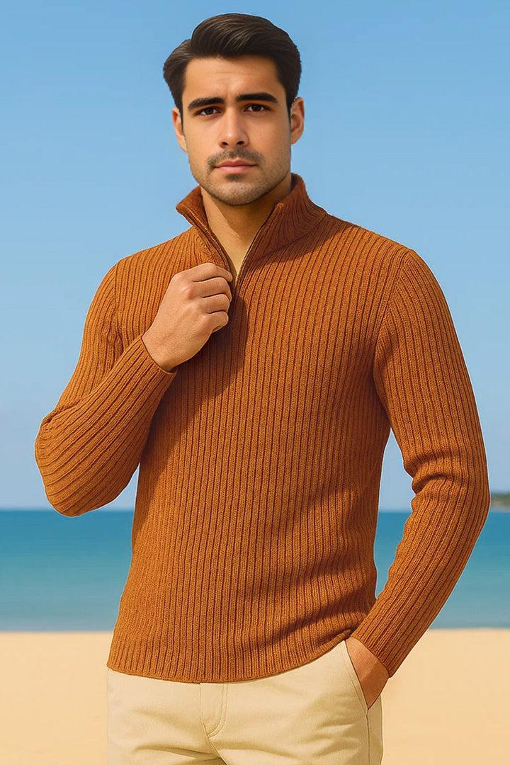 Half-Zip Ribbed Sweater | Seville – Toffee  Description: