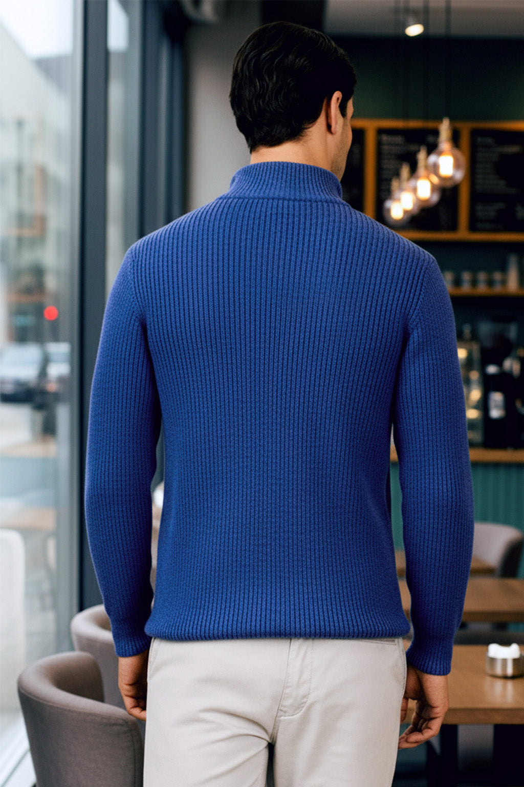 Half-Zip Ribbed Sweater | Santorini – Ocean Blue