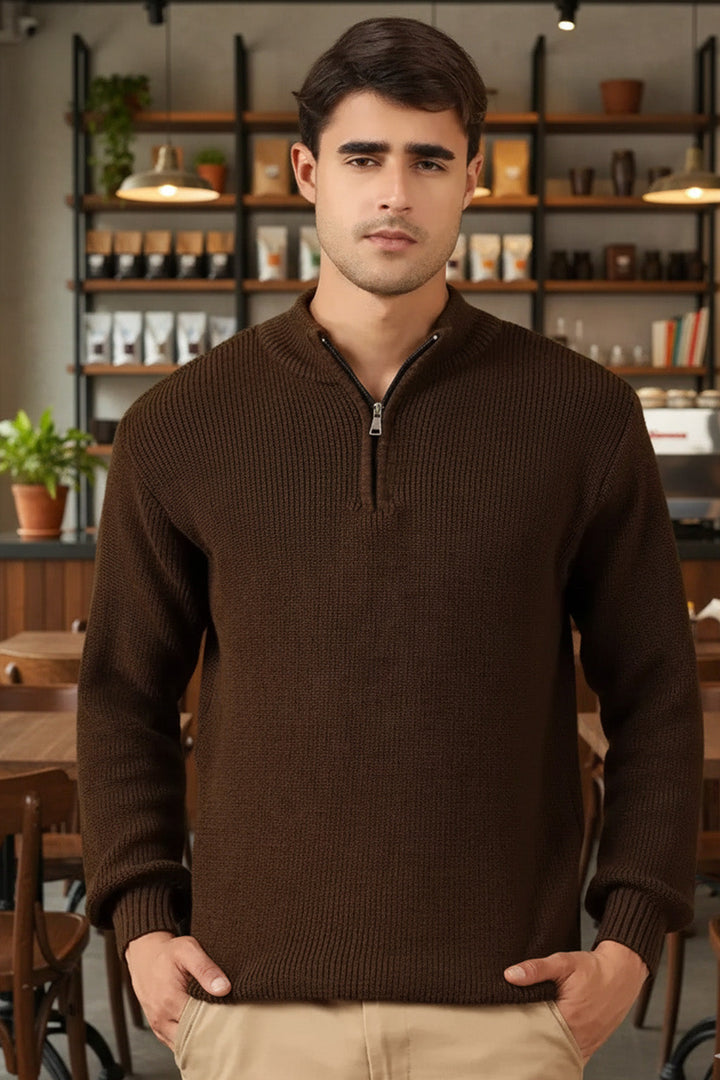 Half-Zip Ribbed Sweater | Havana – Coffee Brown