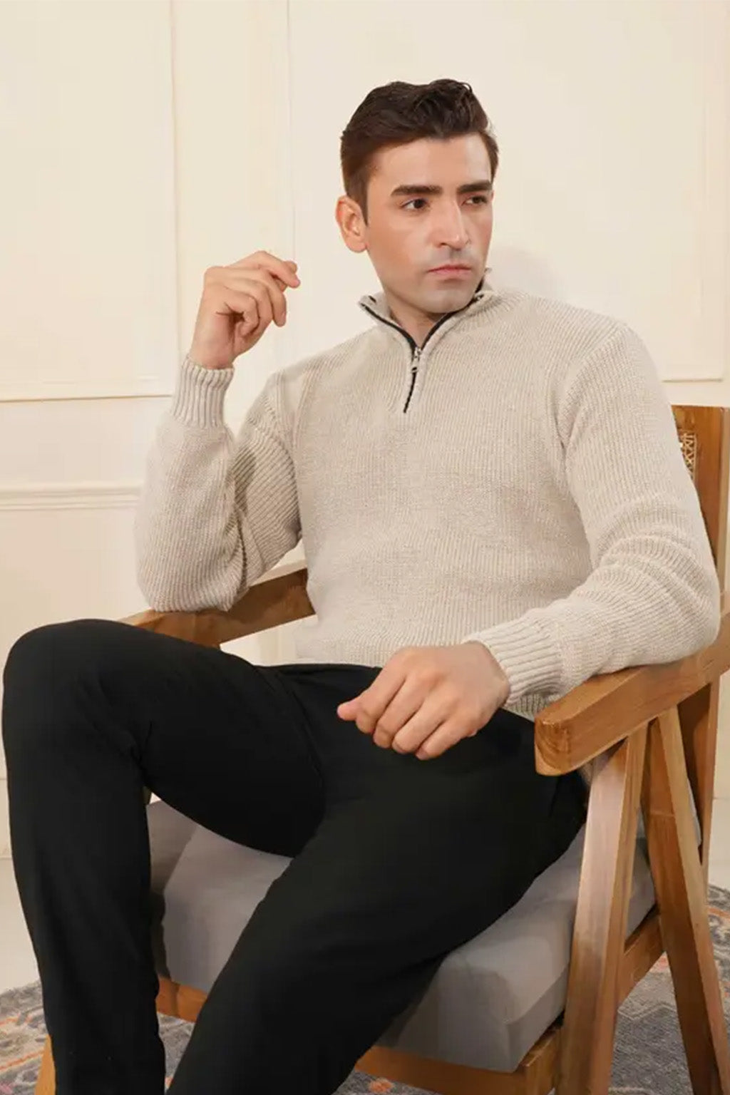 Half-Zip Ribbed Sweater | Vienna – Ecru