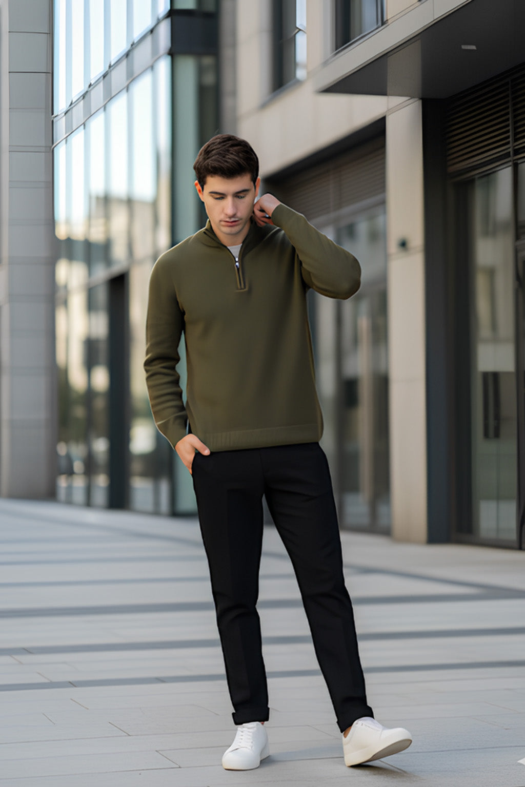 Half-Zip Ribbed Sweater | Oslo – Moss Green