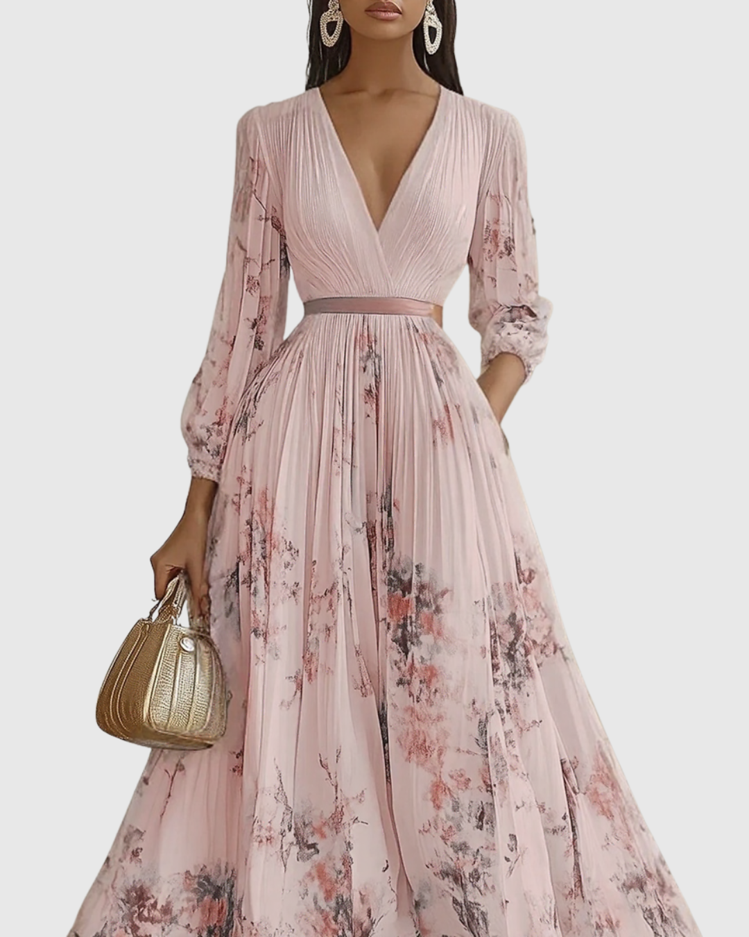 Celeste | Women’s Pleated Watercolor Floral Midi Event Dress
