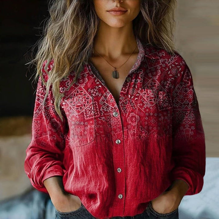 Elowen | Botanical Print Button-Front Blouse