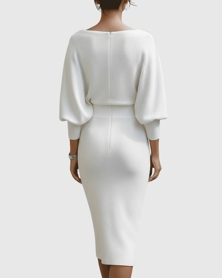 Sloane | Women’s Draped Cowl Neck Dolman Sleeve Midi Dress