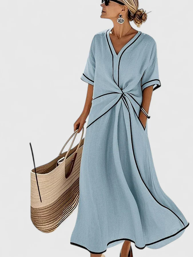 Cleo | Women’s Contrast Trim Twist-Front Resort Maxi Dress
