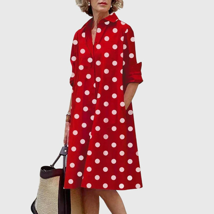 Carmine | Women’s Collared Poplin Swing Midi Shirt Dress with Pockets
