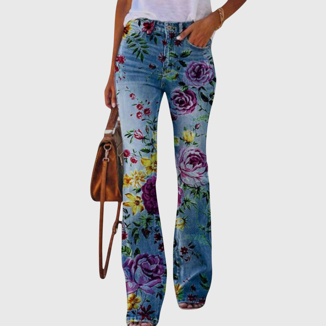Meadow | Women’s Botanical Print Flare Leg Stretch Denim Jeans
