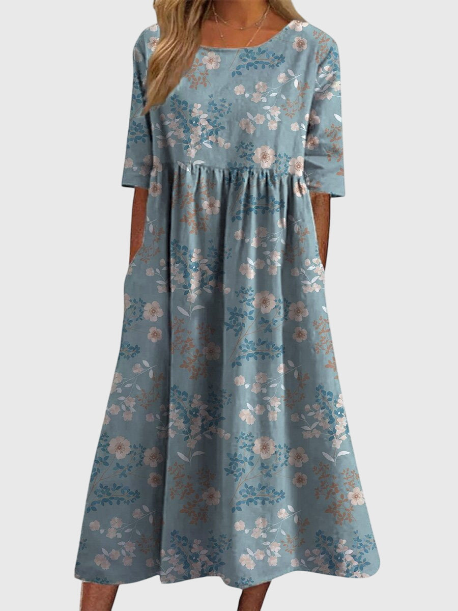 Maeve | Women’s Textured Floral Empire Waist Smock Midi Dress