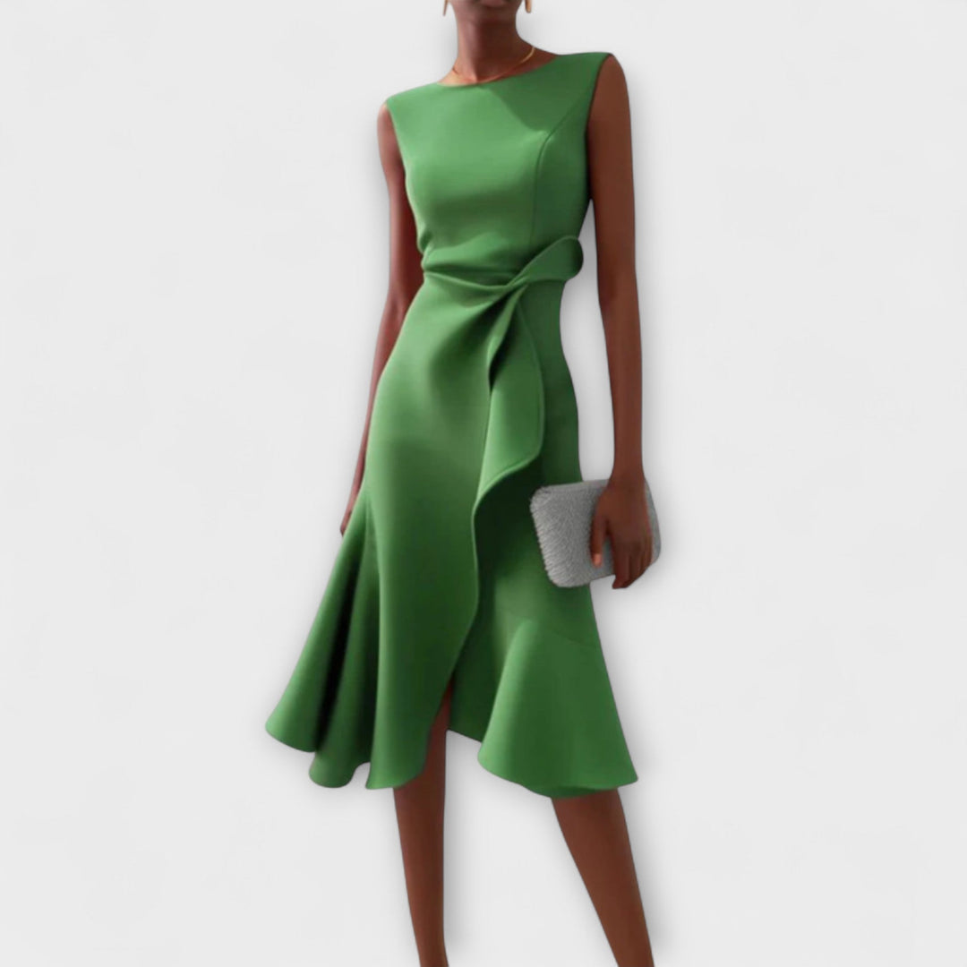 Sloane | Women’s Asymmetric Draped Sleeveless Midi Dress