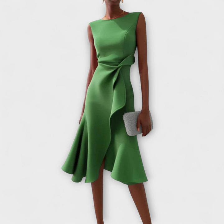 Vivian | Women’s Structural Drape Asymmetrical Cocktail Midi Dress