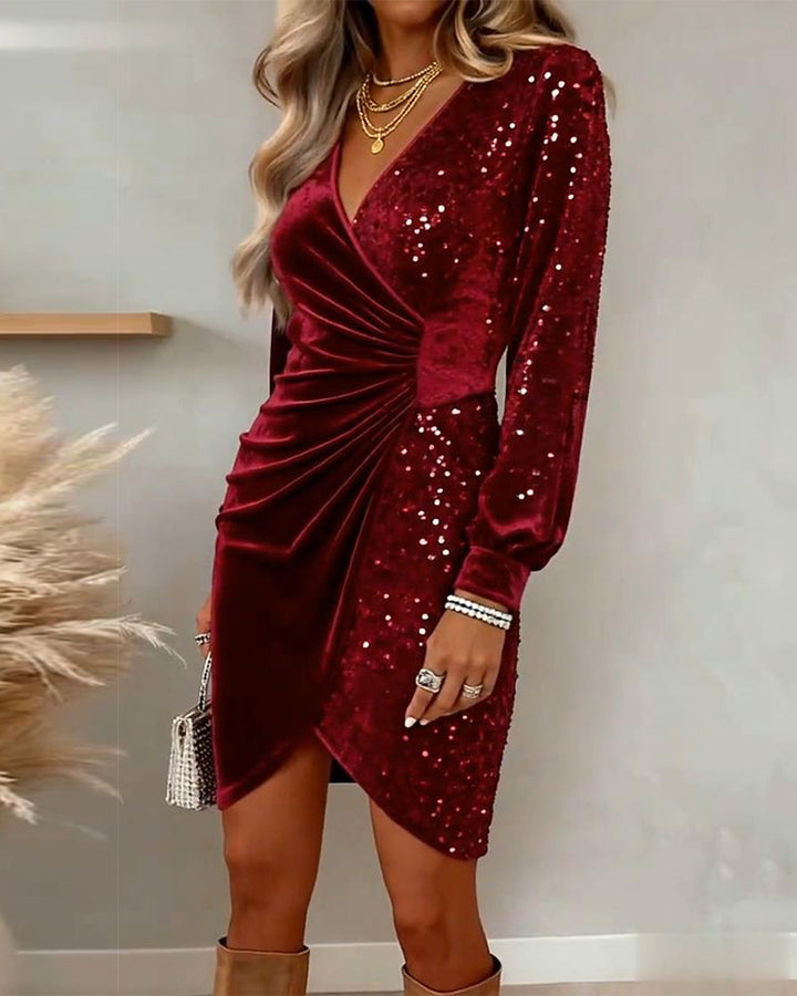 Velvet Sequin Wrap Mini Dress