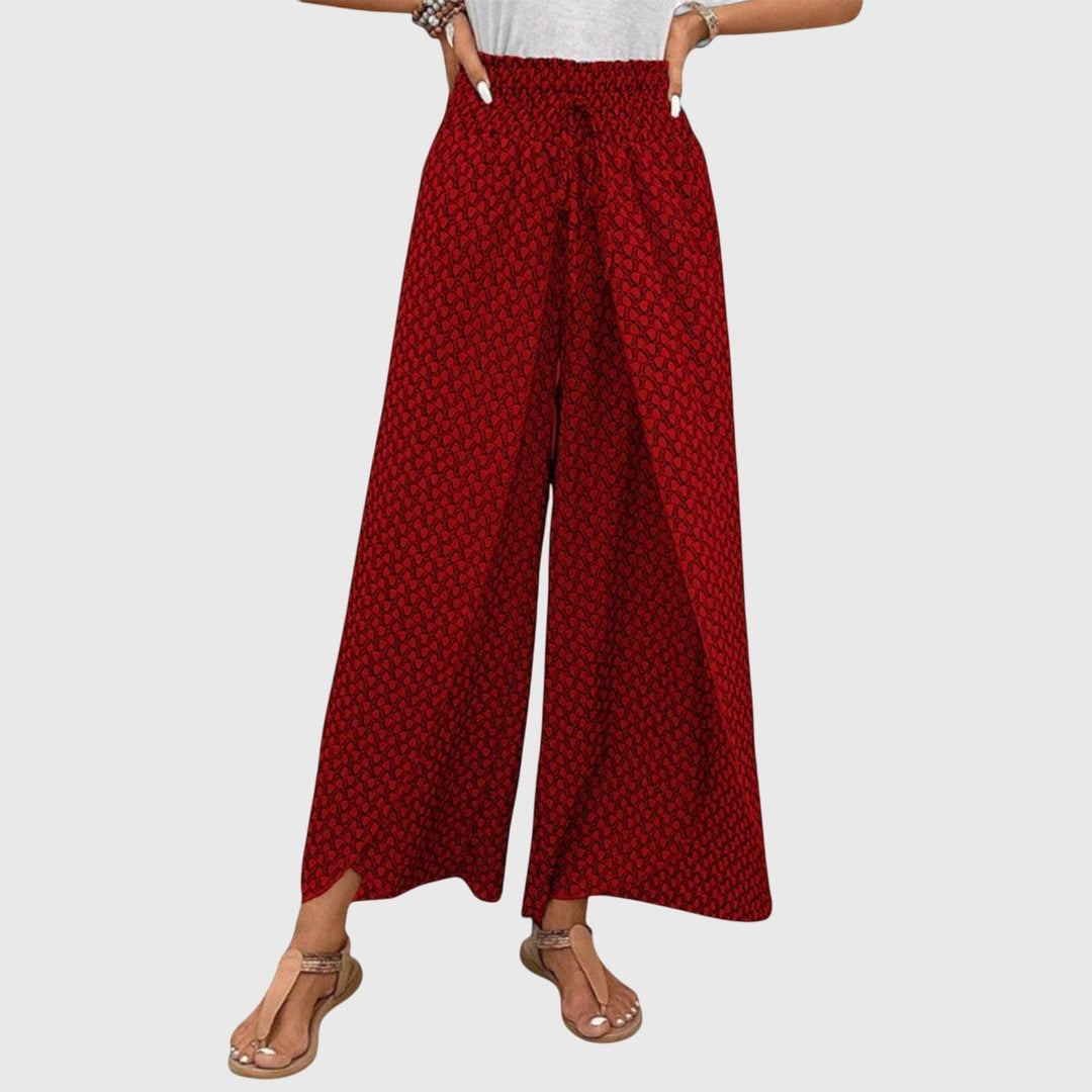 Printed Wide-Leg Pull-On Pants