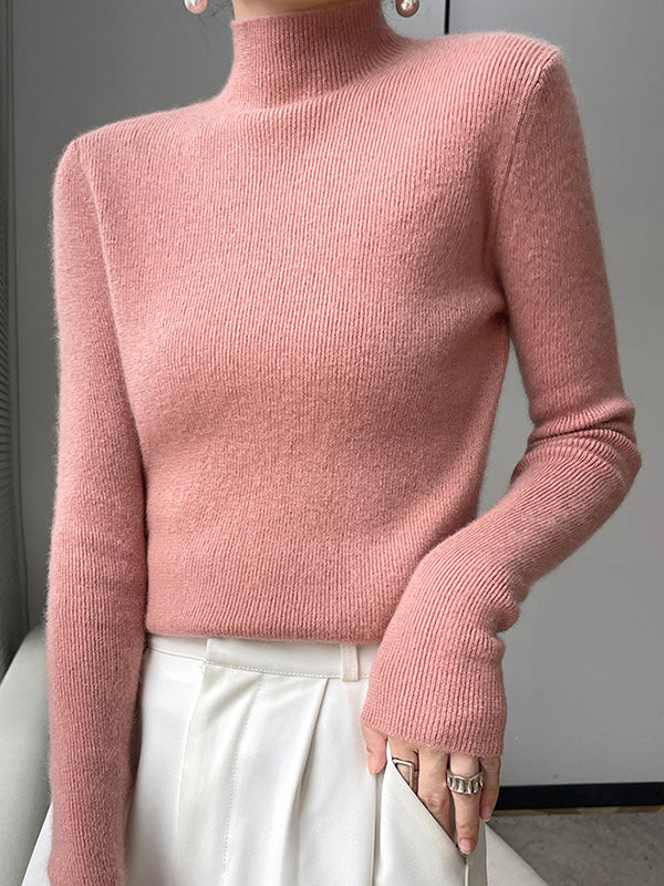 Elegant Ribbed Knit Turtleneck Sweater