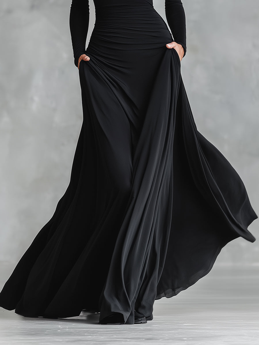 Black Long-Sleeve Sculpted Maxi Gown