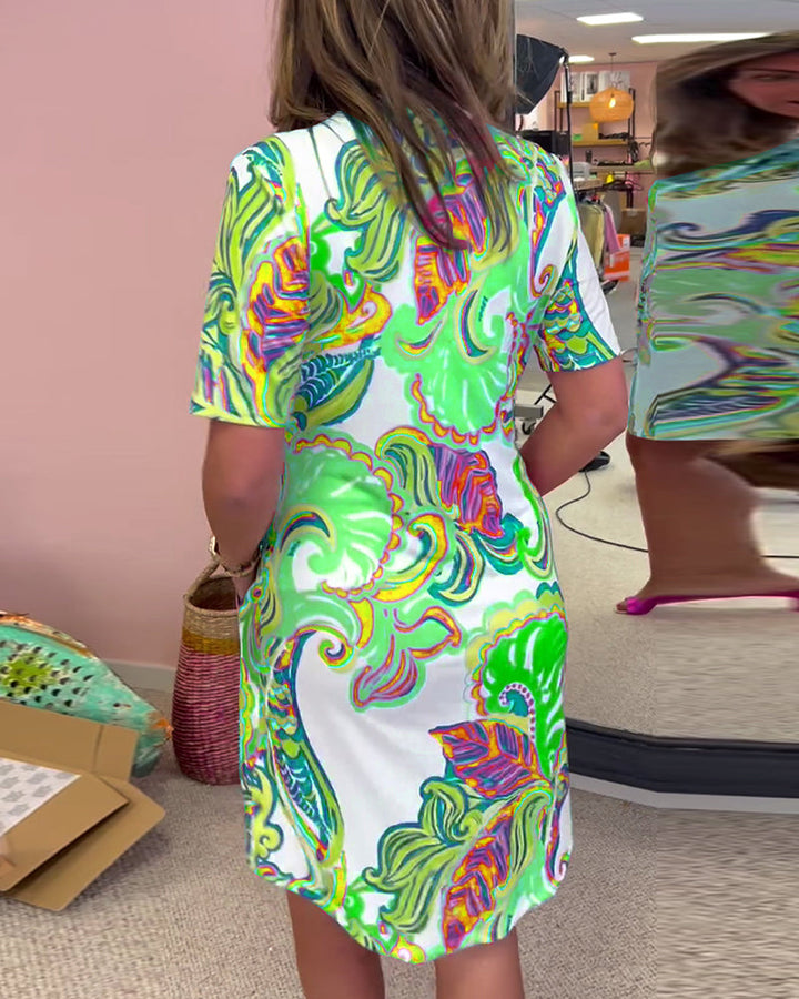 Chloe | Women’s V-Neck Printed Shift Dress