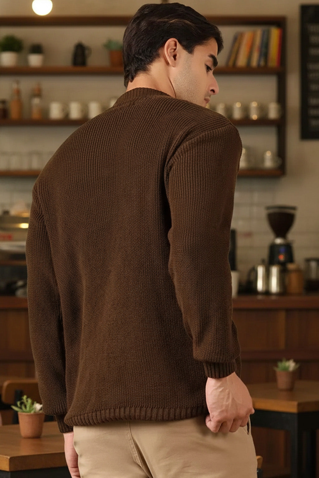 Half-Zip Ribbed Sweater | Havana – Coffee Brown