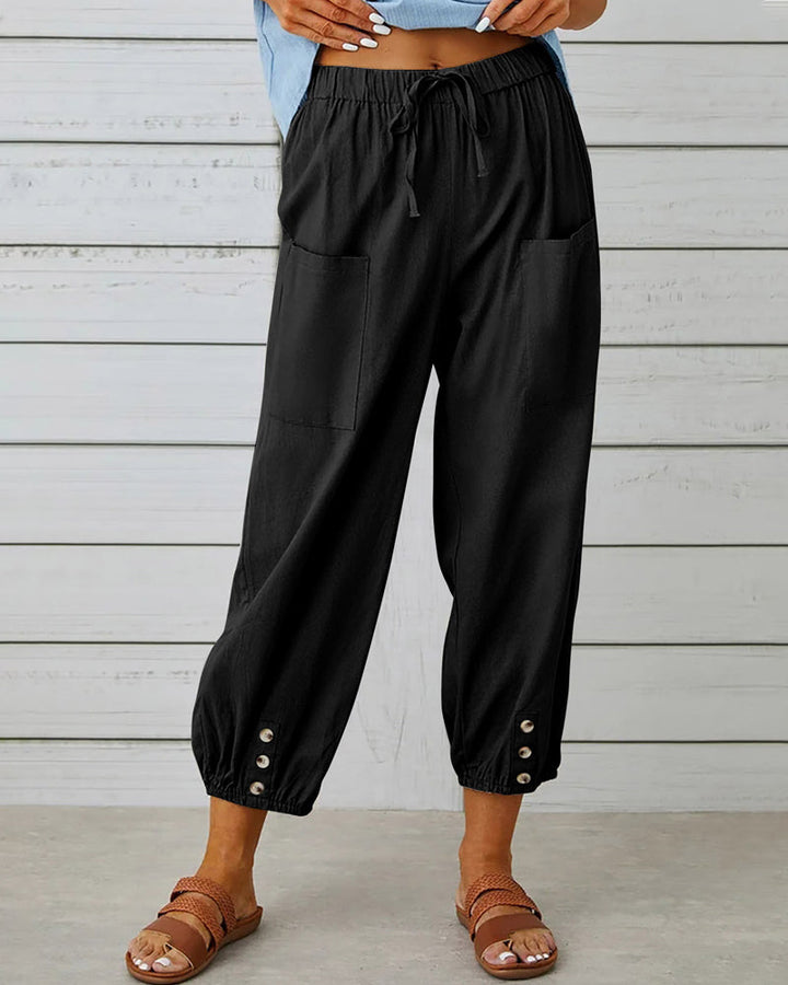 Clara | Women’s Cotton-Linen Button-Front Cropped Pants